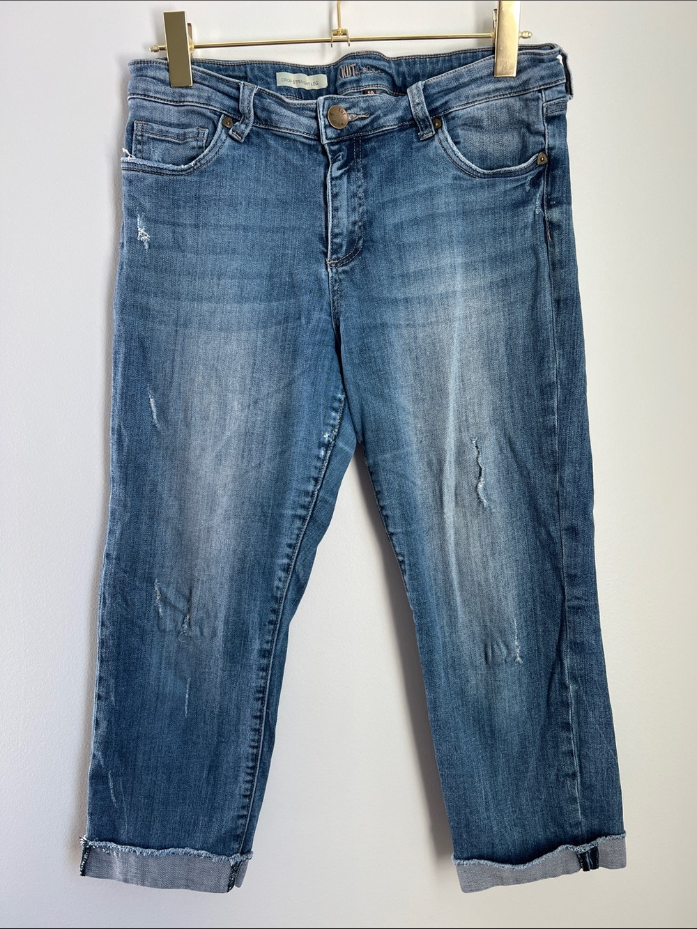 Kut from the Kloth | Blue Distressed Women's Cropped Straight Leg Jeans Size 10